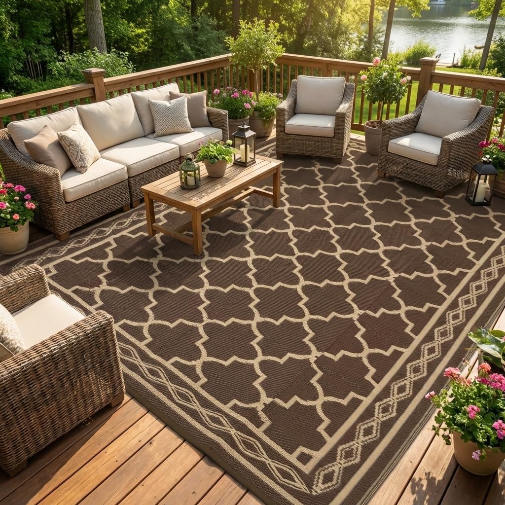 Outdoor Camping Rugs 9X12 - 9x12 Omkeerbaar Buitenkleed voor Terras –