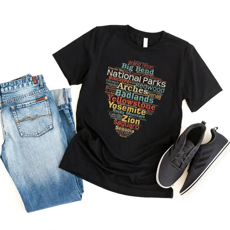 Outdoor Camping List - Nationale parken shirt, lijst woord wolk