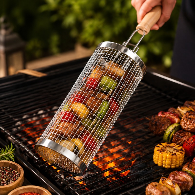 Outdoor Camping Youtube - Ronde barbecue grillmandset van roestvrij staal,